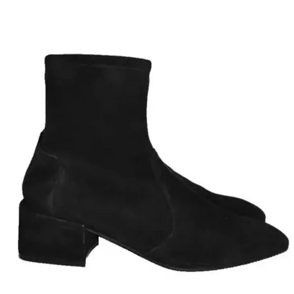 $600 STUART WEITZMAN ACCORDION sock bootie SUEDE SQUARE BLACK
